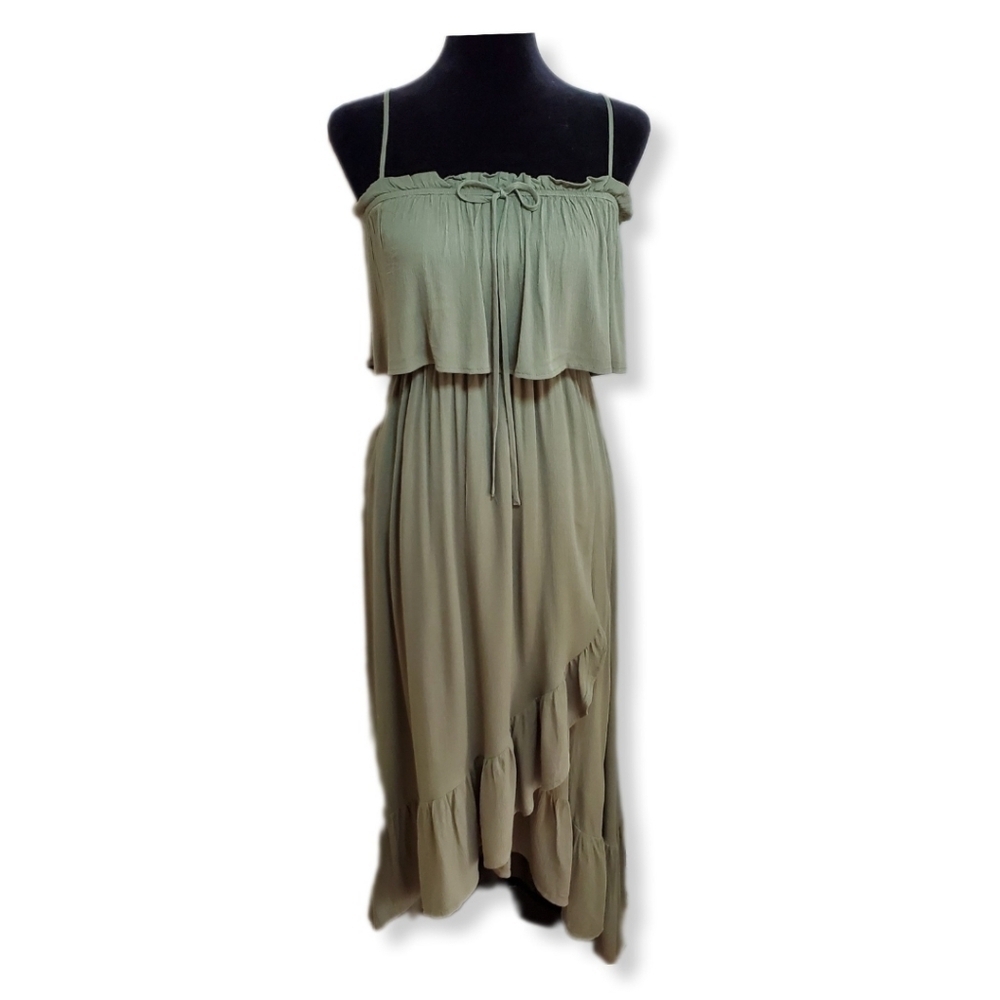 Lulus Sincerely Yours Olive Green Ruffled Midi Dress Sz XS